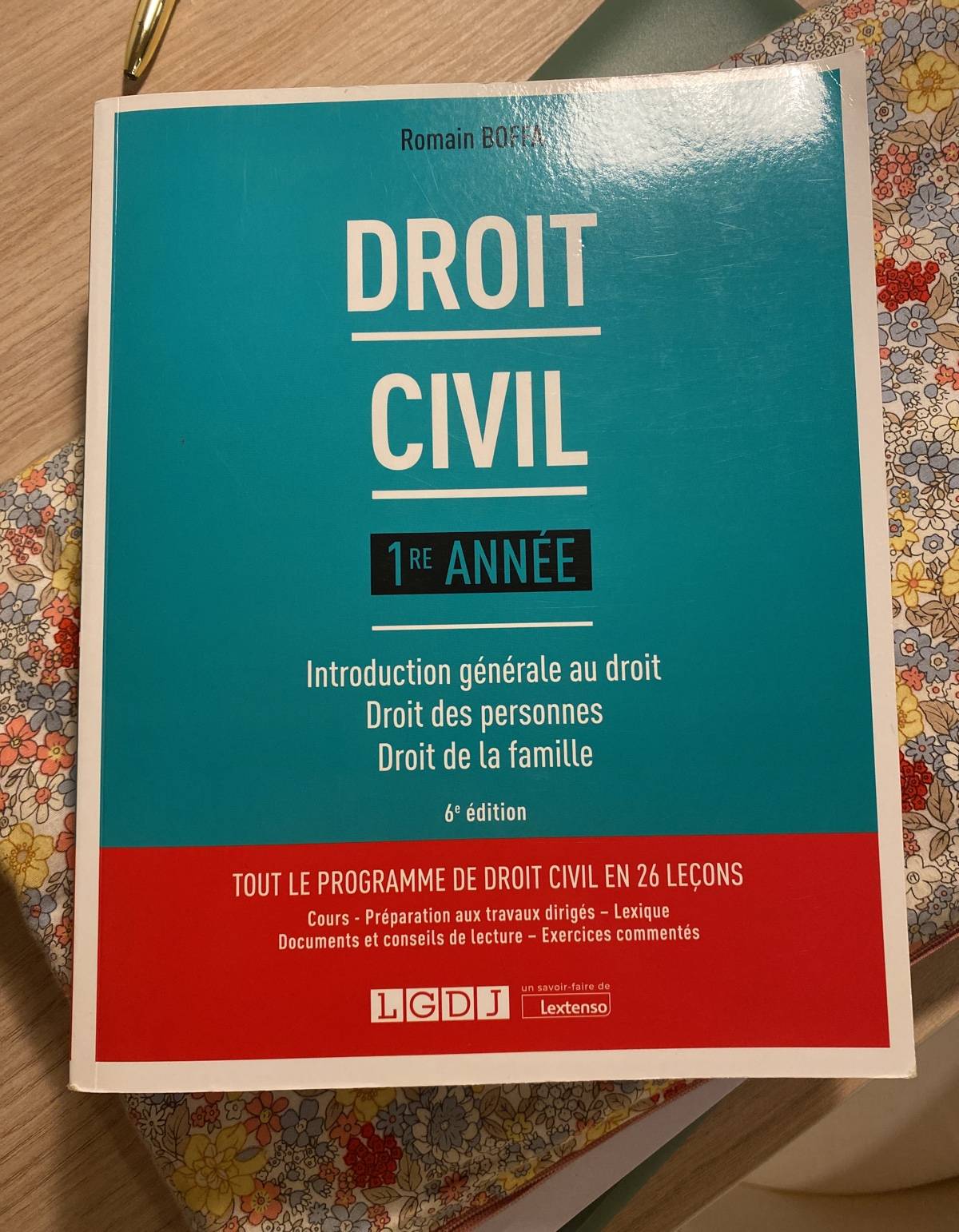 Vends manuel de droit civil L1 de droit de Romain Boffa
