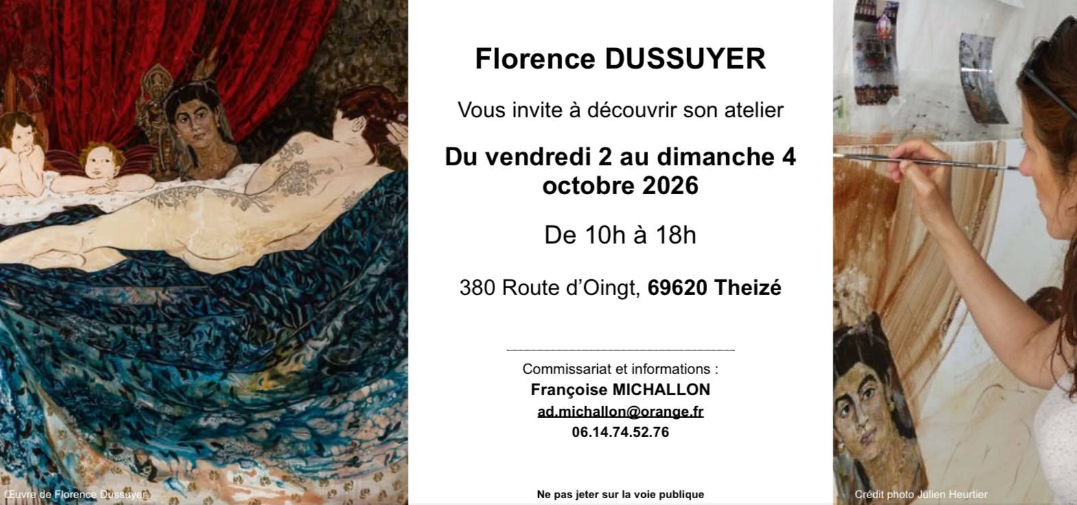 Propose invitation pour la visite de l’atelier de l’artiste Florence Dessuyer le 2 octobre