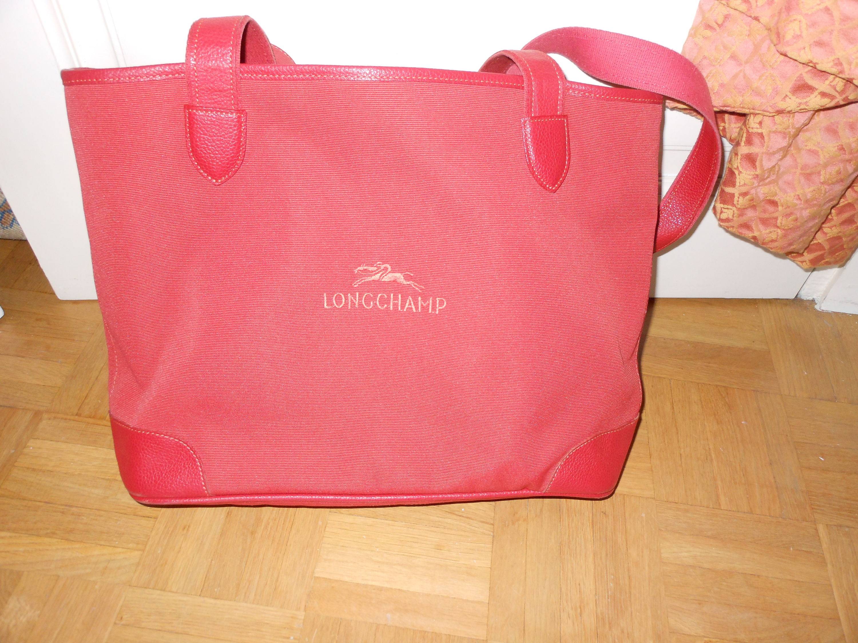 Vends sac Longchamp rouge en toile et cuir
