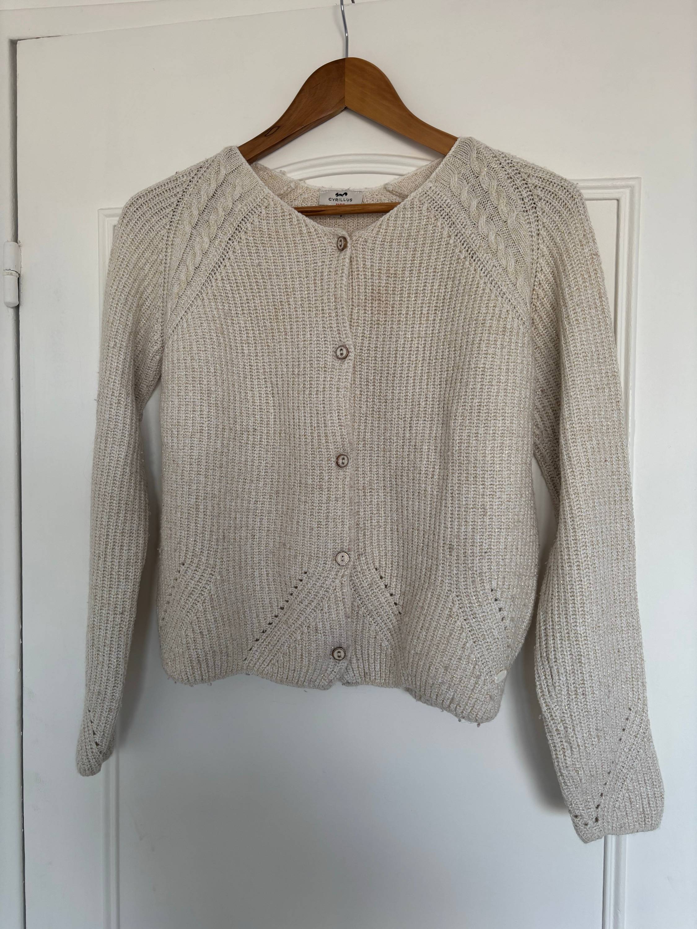 Vends gilet en maille épaisse écrue avec fils dorés Cyrillus - Taille 16 ans