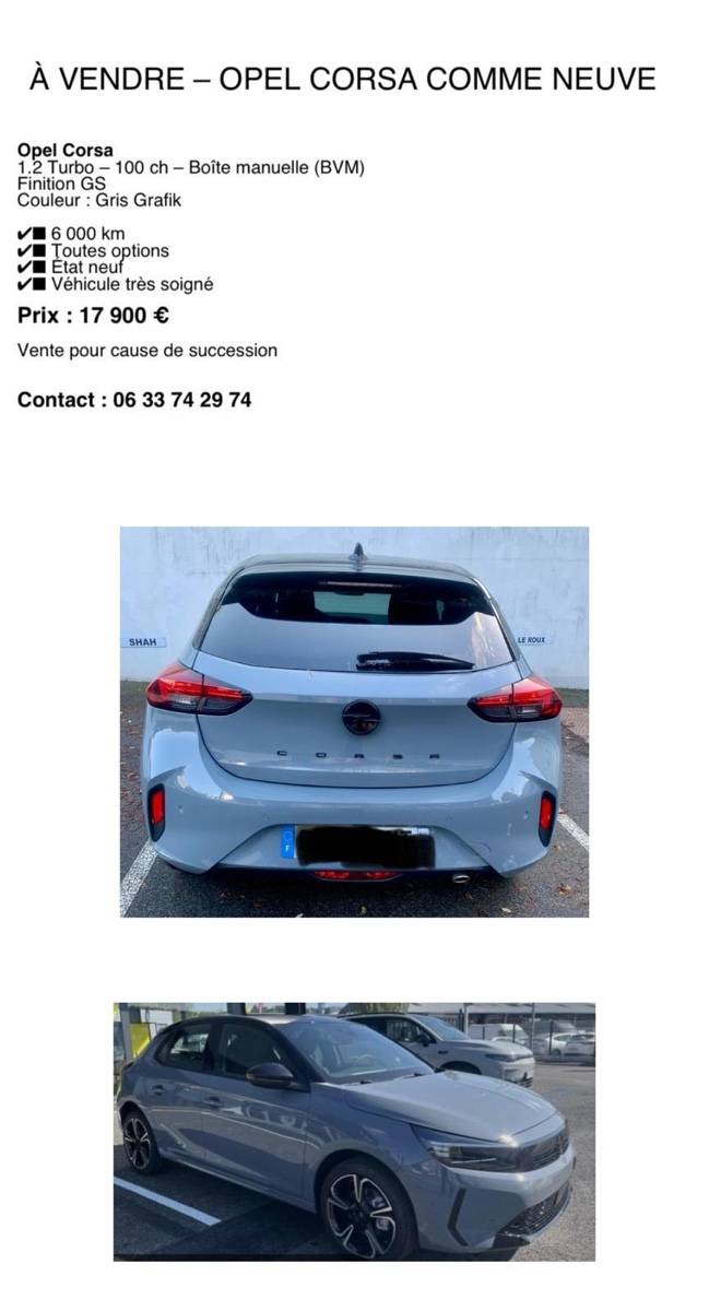 Vends voiture, 2024, 6000km