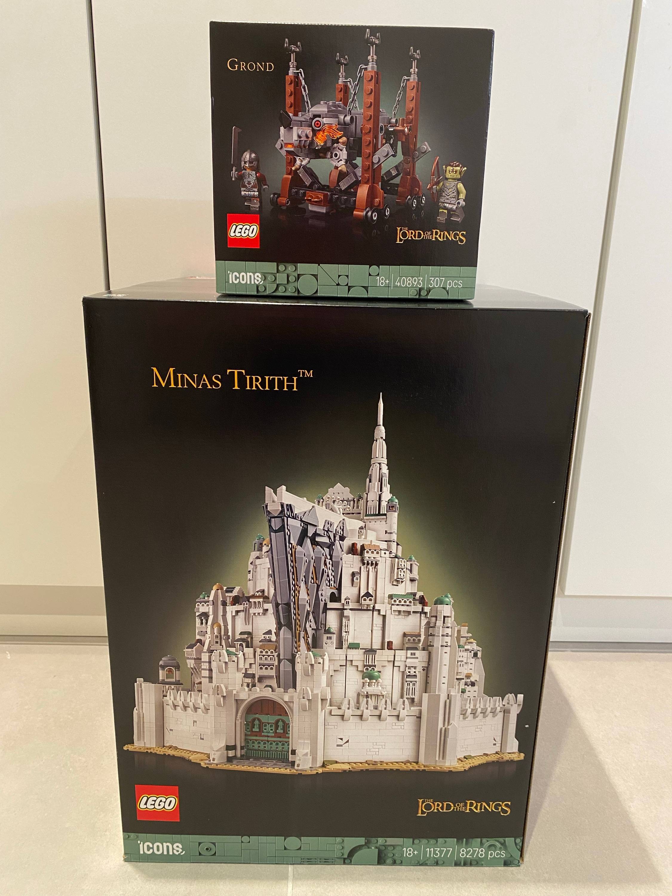 Ensemble LEGO Icons Le Seigneur des Anneaux : Cité de Minas Tirith (11377) + Grond (40893) – Neufs sous scellé