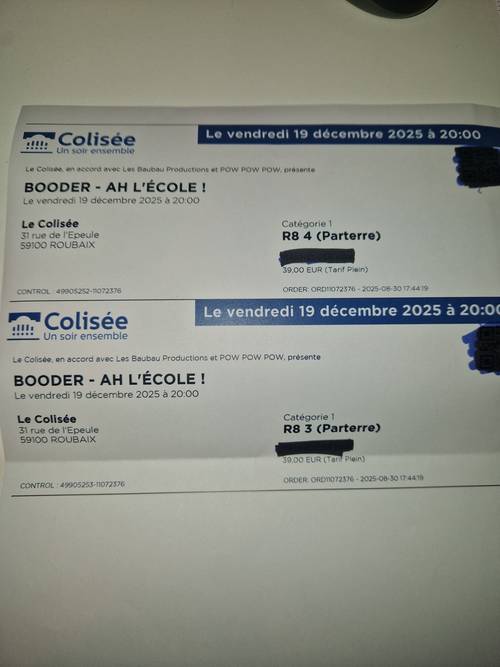 Propose 2 places pour le spectacle de Booder le 19 décembre