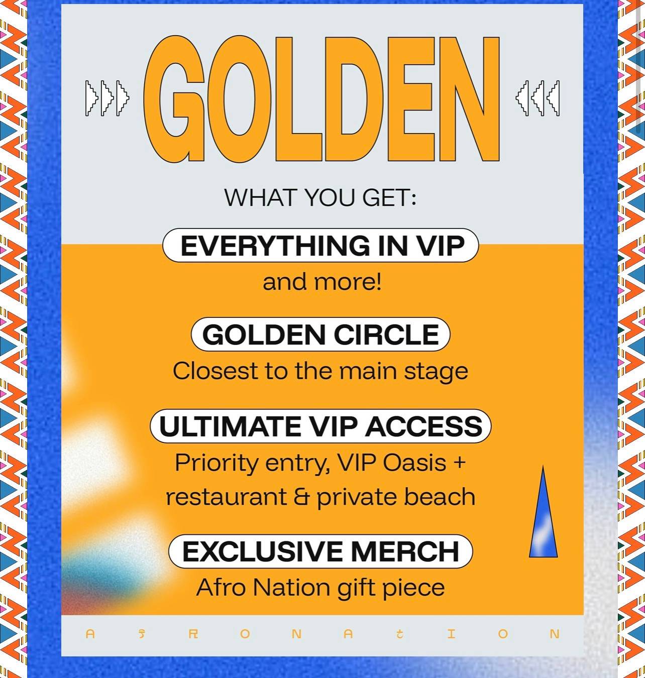Vends golden ticket Afro Nation