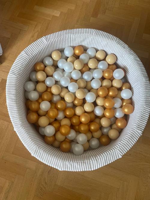 Piscine à balles MeowBaby – velours côtelé écru + 200 balles