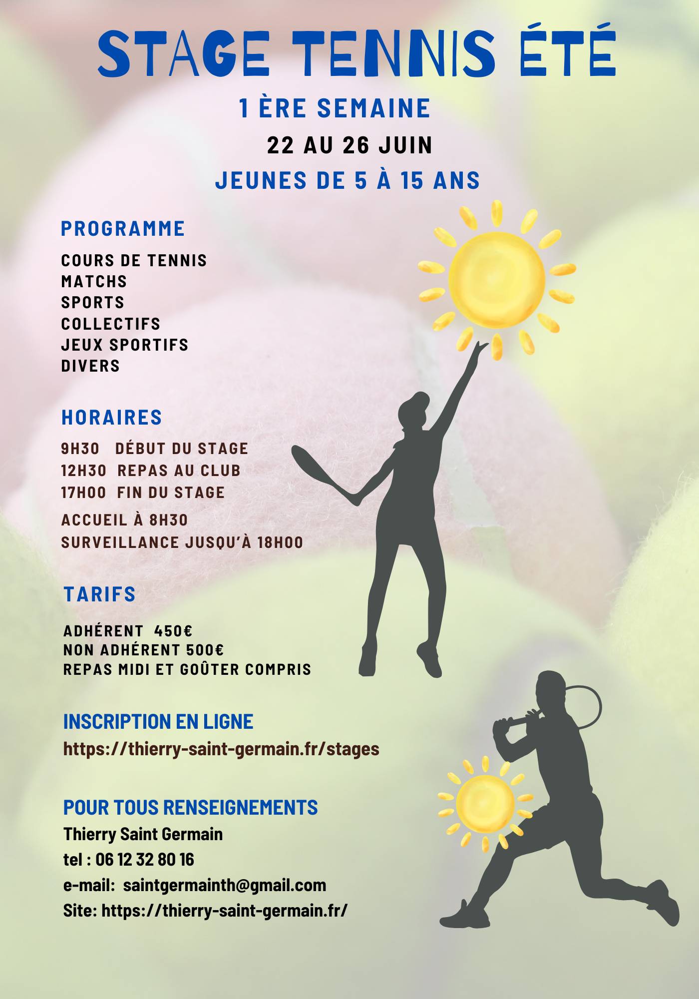 Propose stage de tennis et activités sportives juin/juillet/août au TCC Vaugirard