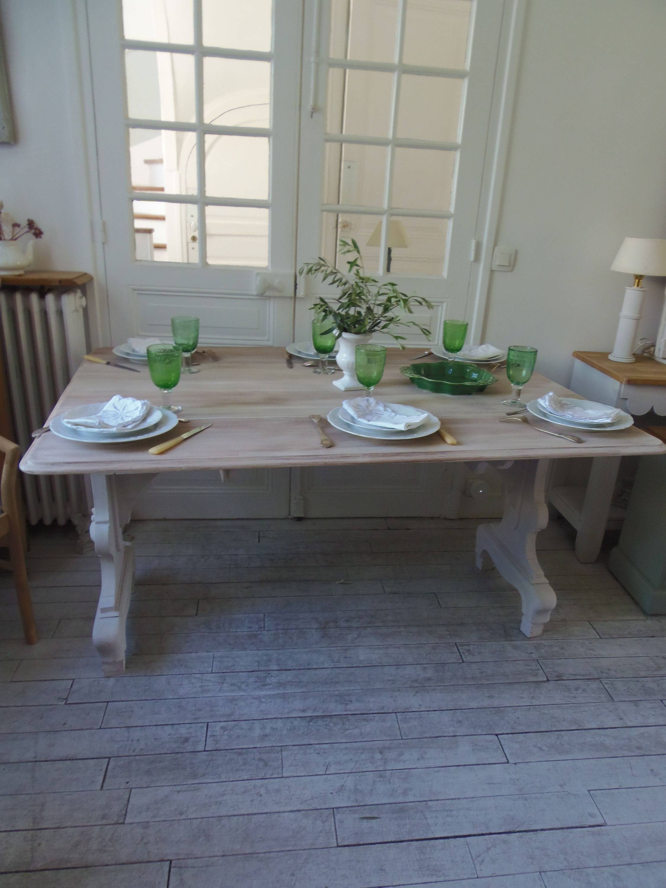 Table basse bois massif et marqueterie double plateau 110cm