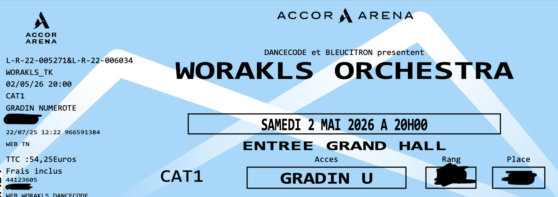 Vends 2 places pour le concert de Worakls Orchestra à Paris le 2 mai