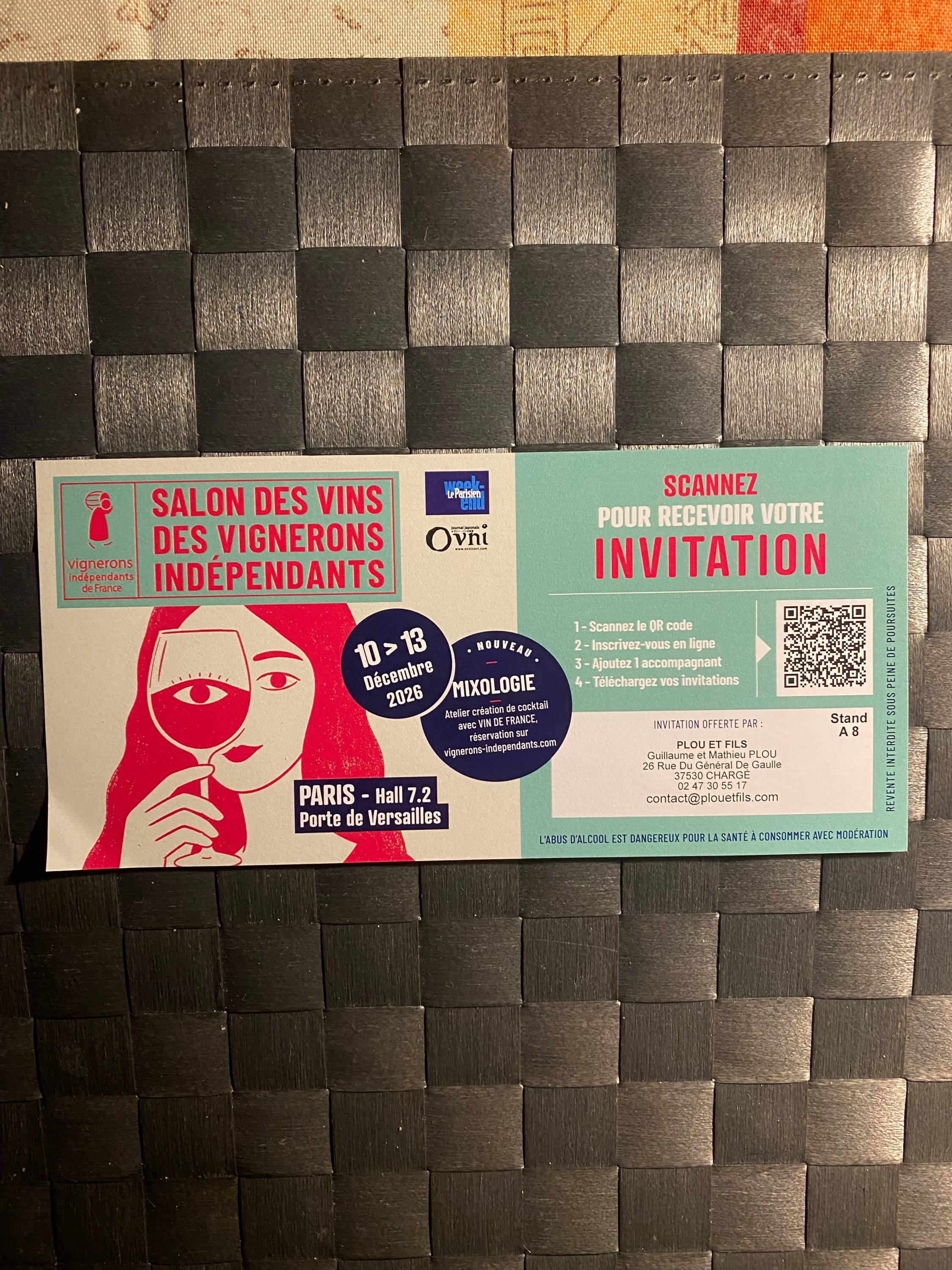 Donne invitation au salon des vins des vignerons indépendants le 10 décembre
