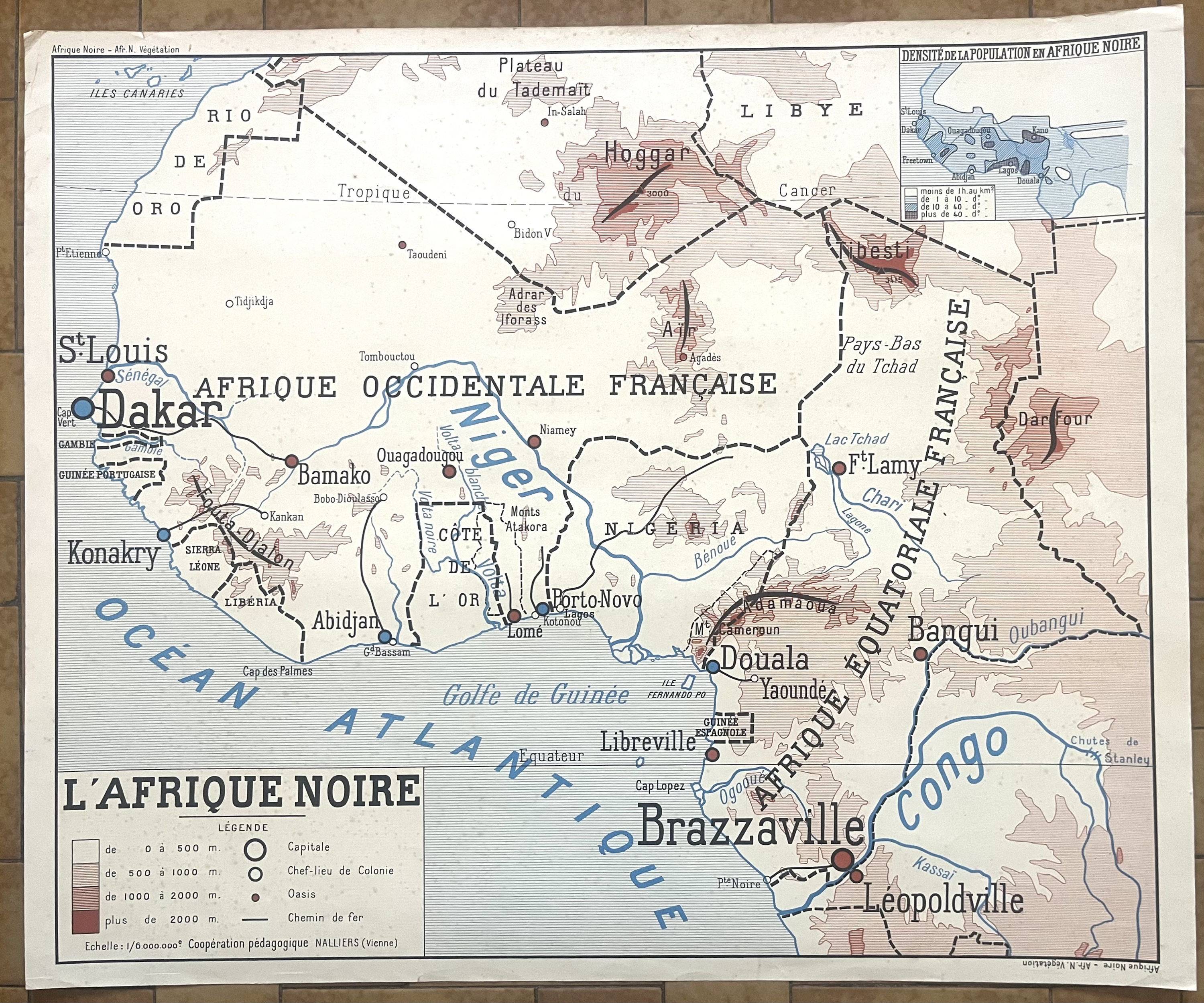 Vends ancienne carte scolaire Rossignol Nalliers, 1950 - Afrique noire politique, végétation