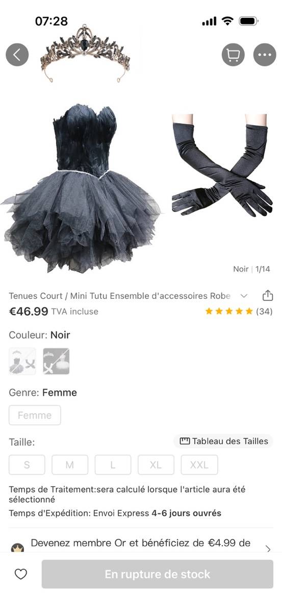 Deguisement tutu noir diademe black swan
