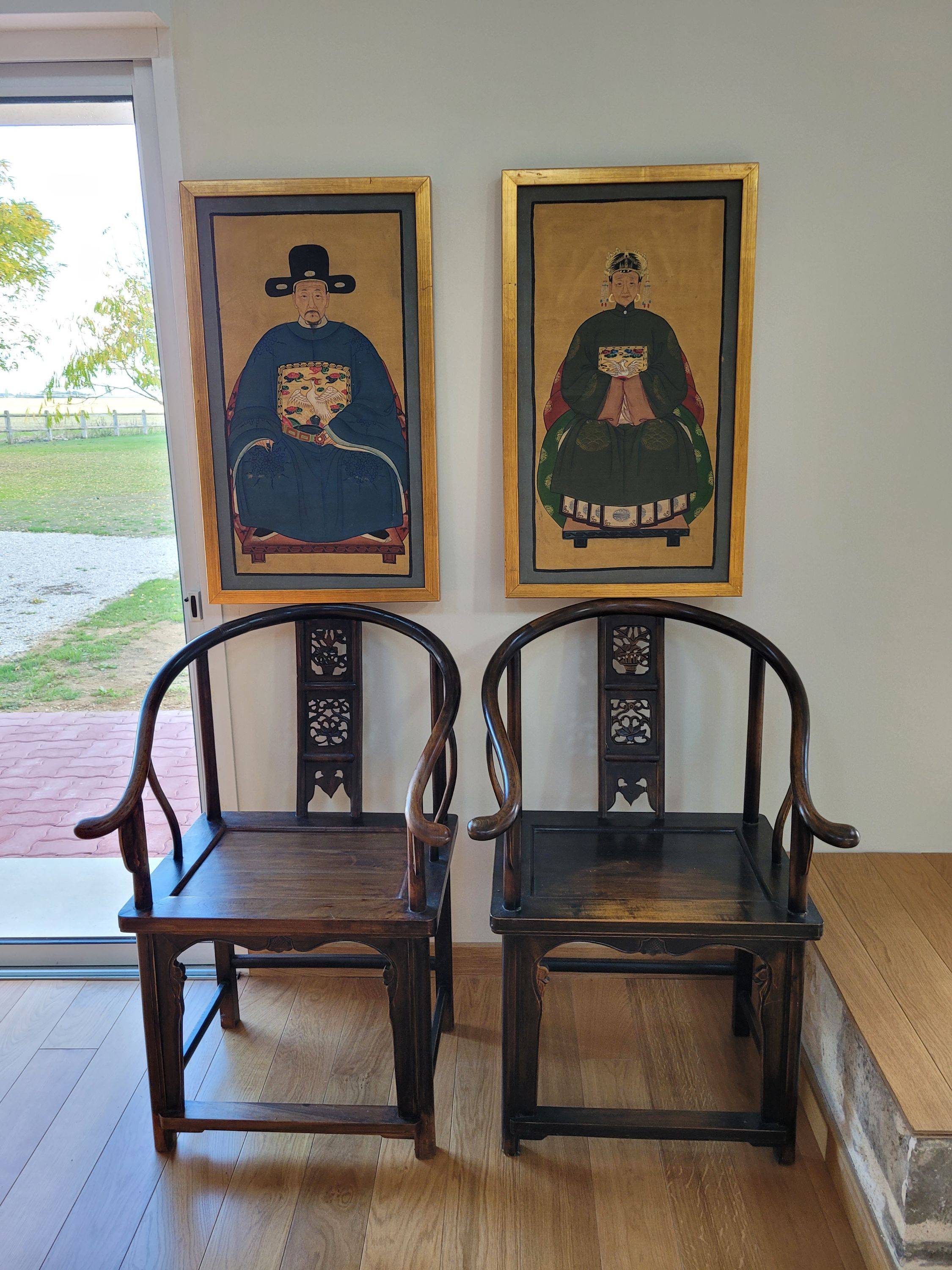 Vends 2 fauteuils et 2 tableaux chinois anciens