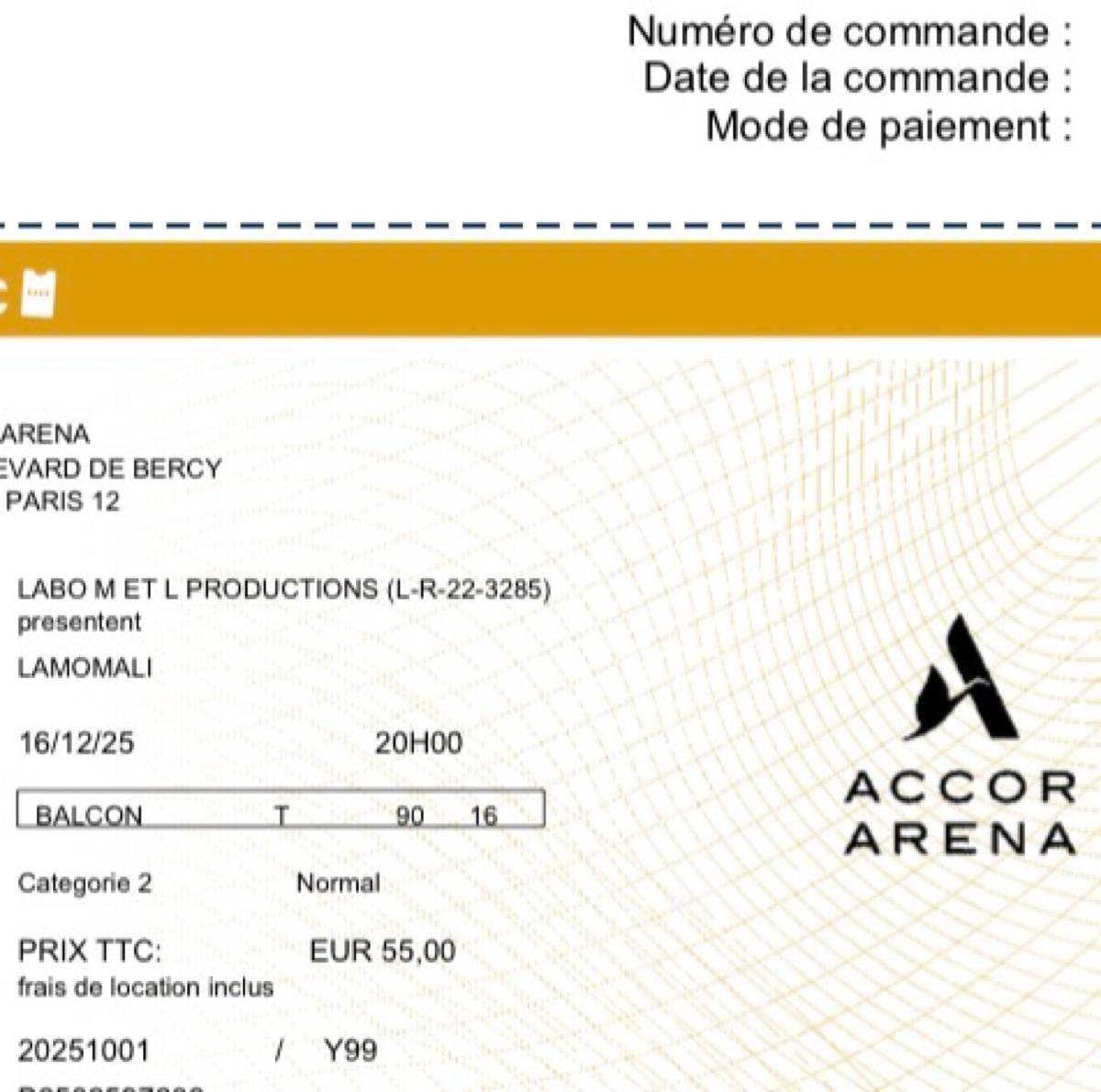 Propose place pour le concert de Lamomali à Bercy Arena le 16 décembre