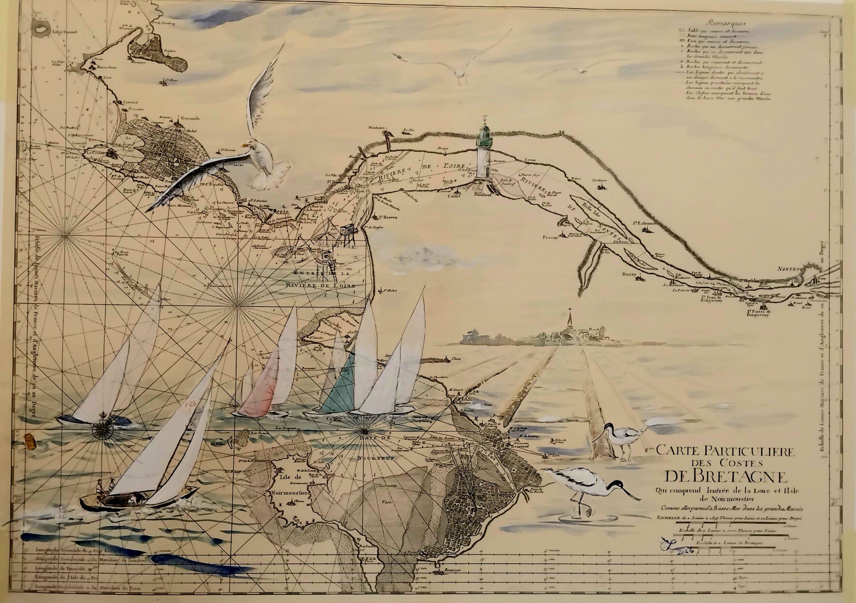 Vends aquarelles sur cartes marines anciennes en tirages d’art et reproductions