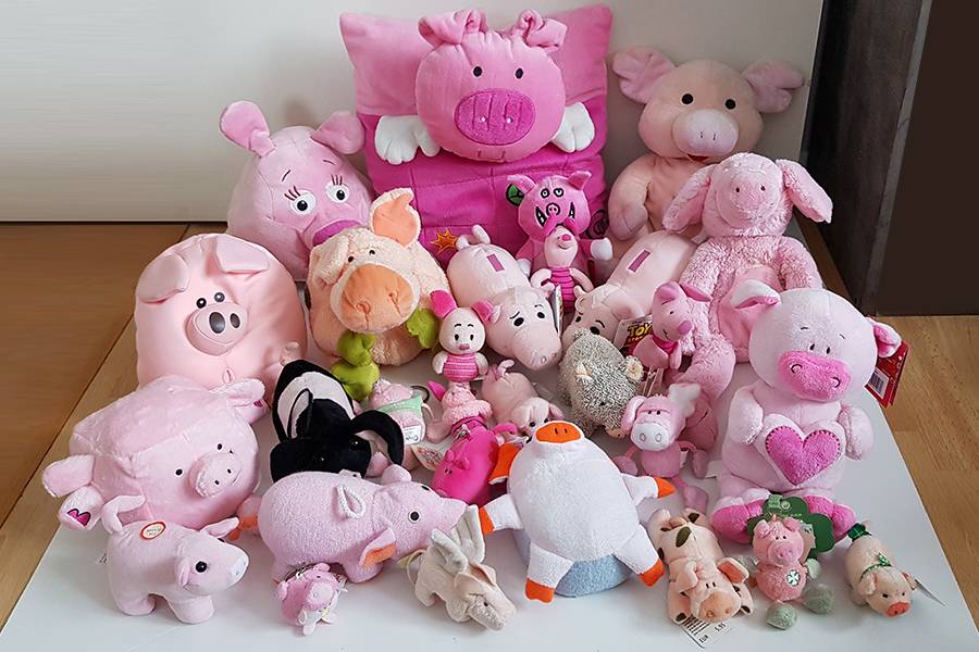 [Neuf] Lot/Collection 29 doudous/peluches et porte-clés cochons divers, Porcinet