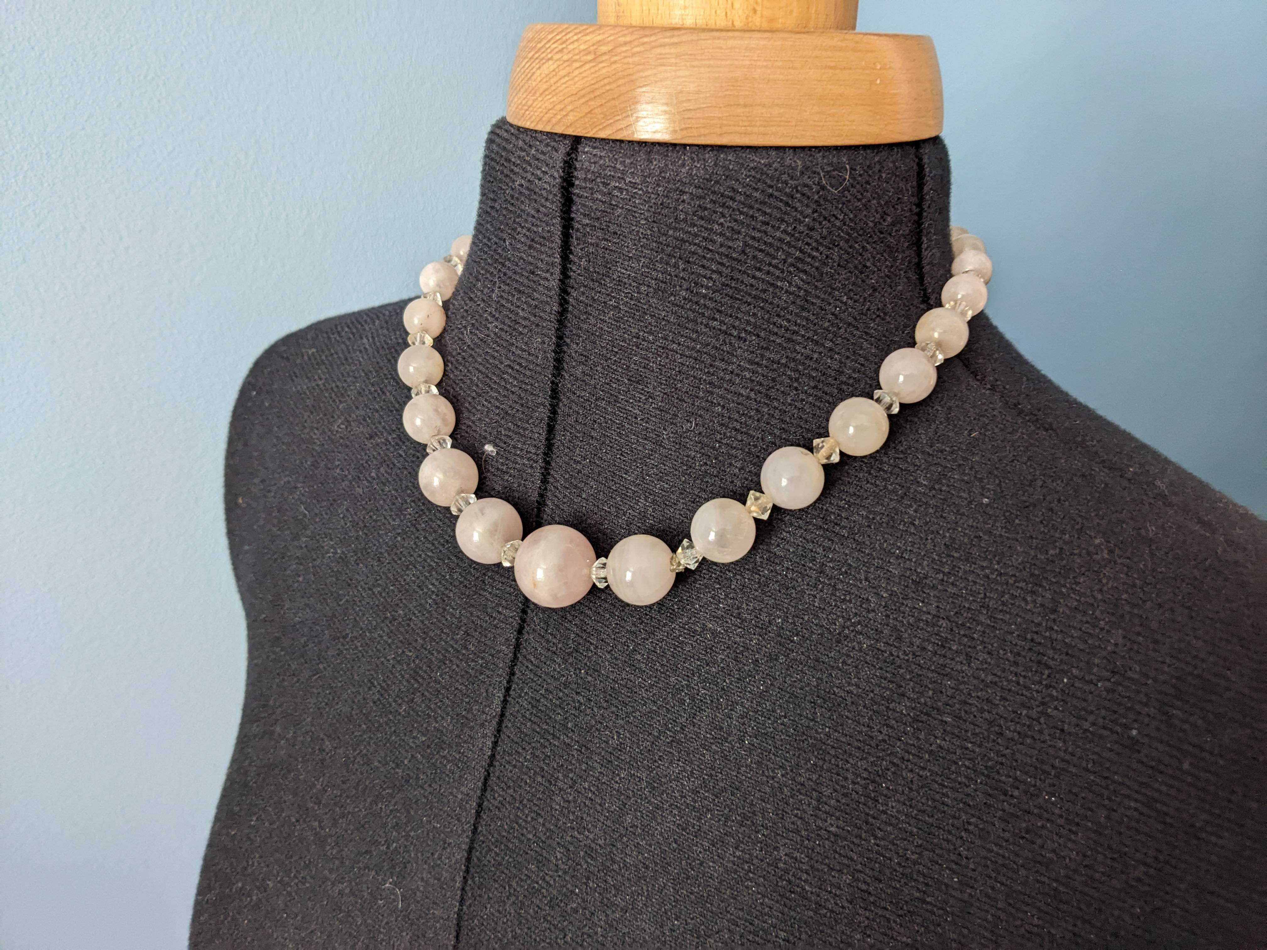 Collier vintage pierres naturelles et cristaux Swarovski