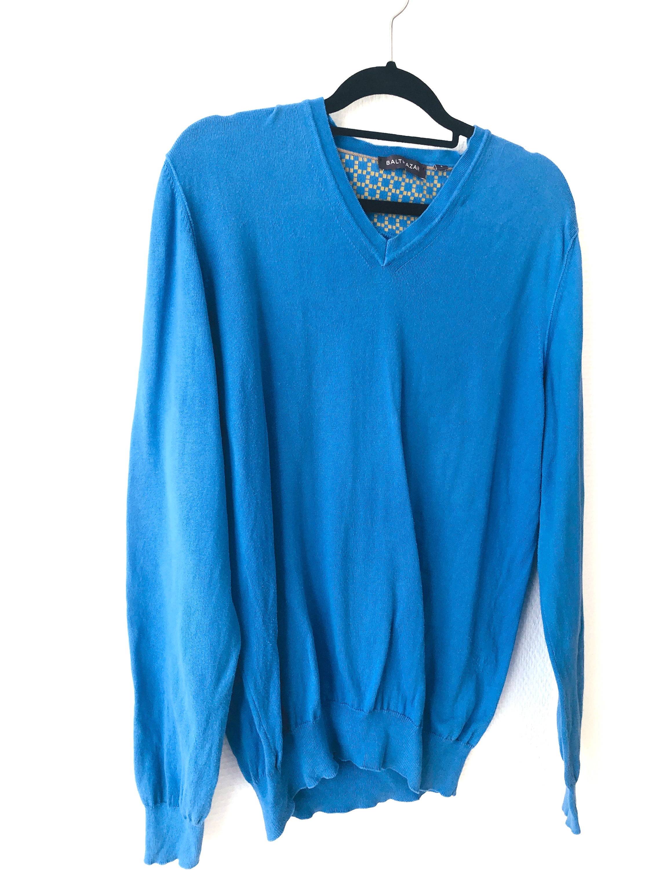 Vends pull coton bleu col V - Taille L