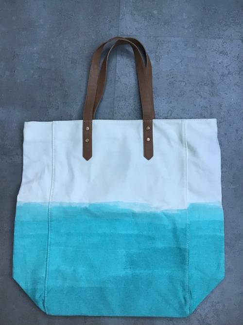 Sac coton coton blanc cassé dégradé de bleu turquoise petite mendigote pour Vichy
