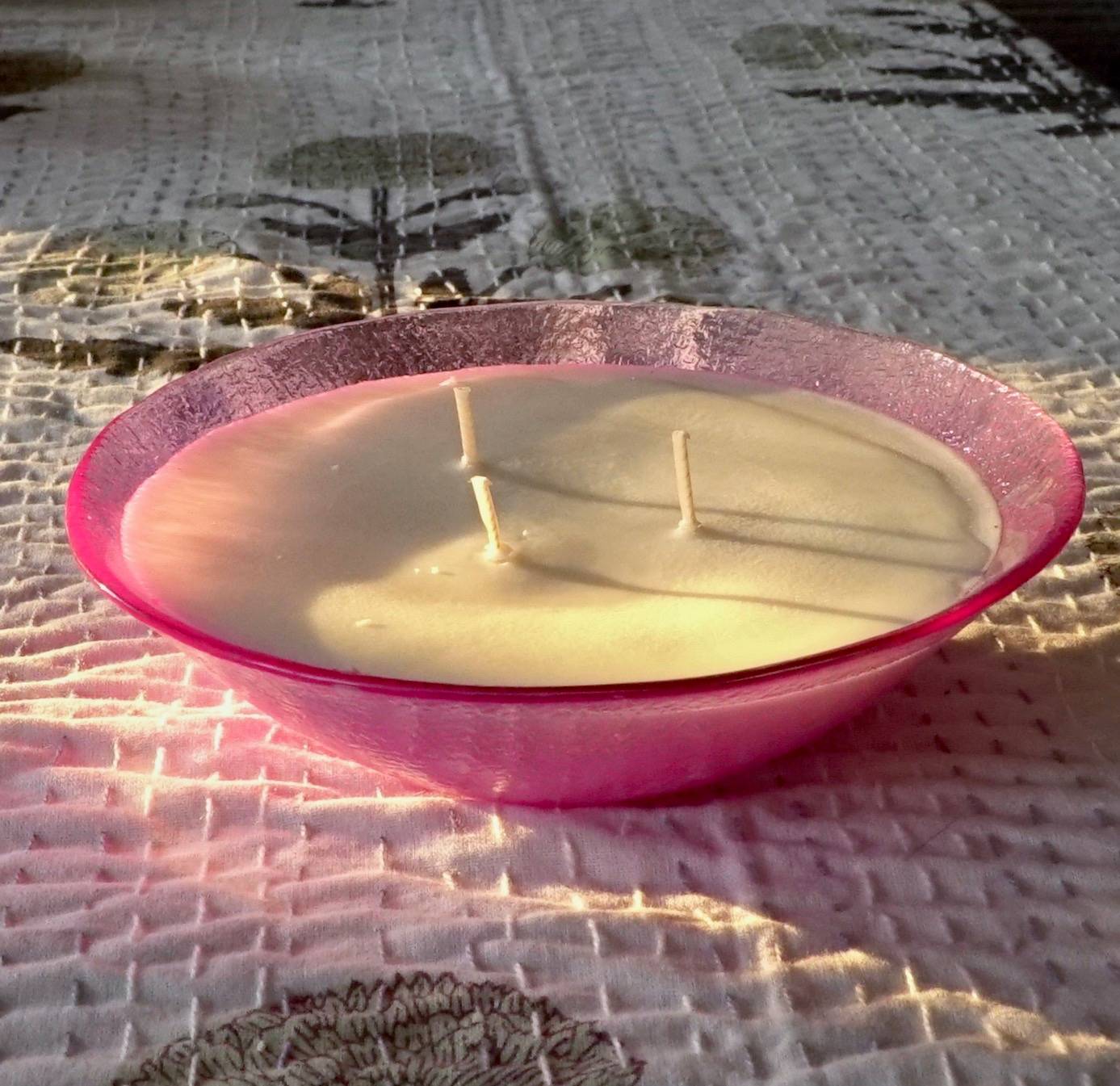 Coupelle bougie rose en verre