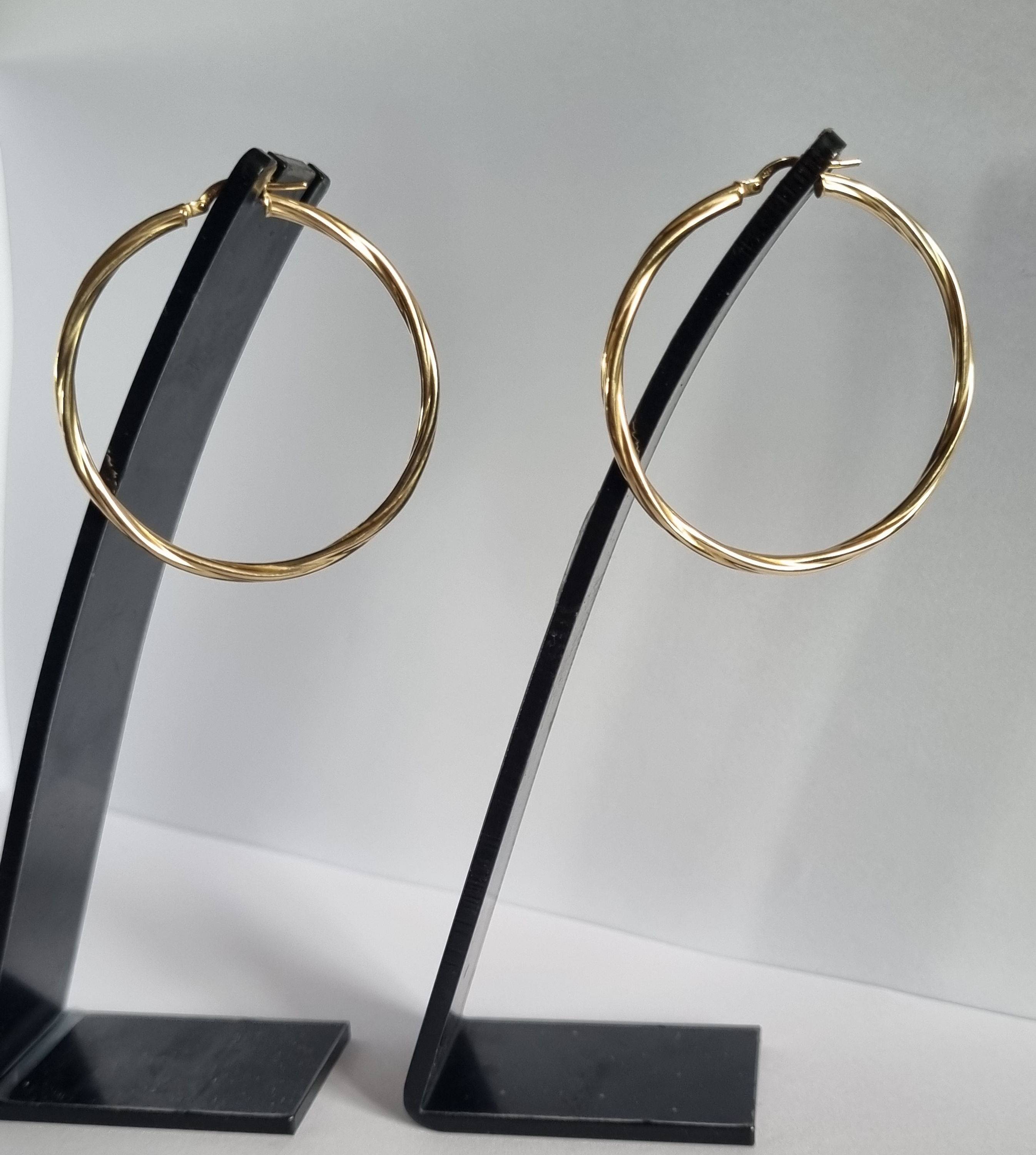 Créoles Vintage Boucles d’Oreilles OR 18K Torsadées 45mm Poinçonnées, 750% , 3,2g