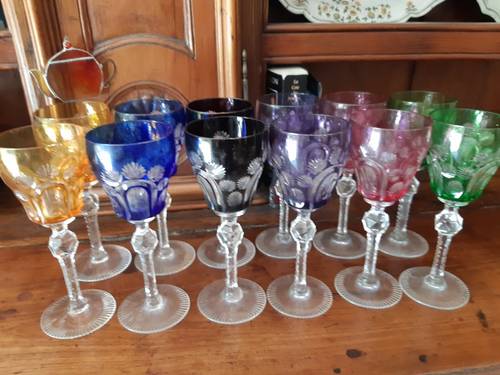 Cristal de Bohème 6 paires de verres à vin couleurs