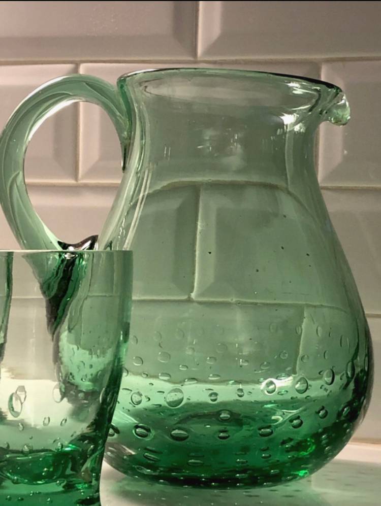 Cruche en verre de bohème et ses 3 verres