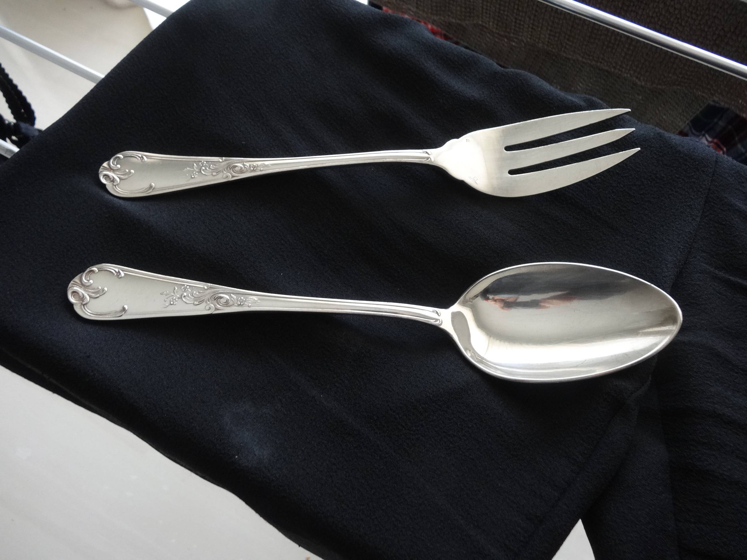 Cuillère et Fourchette de service Orfèvrerie St Médard Modèle Marly Vintage Excellent état