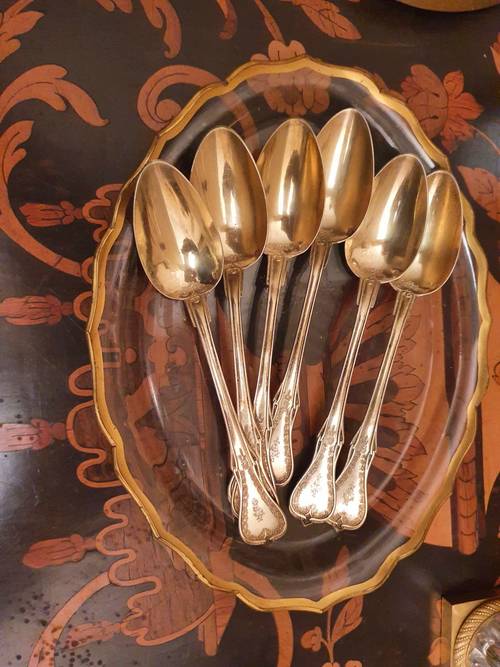 6 cuillères en argent et vermeil à spatule violonnée XIXème