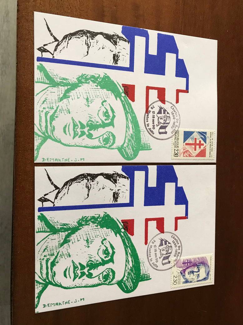 2 cartes premier jour Charles de Gaulle