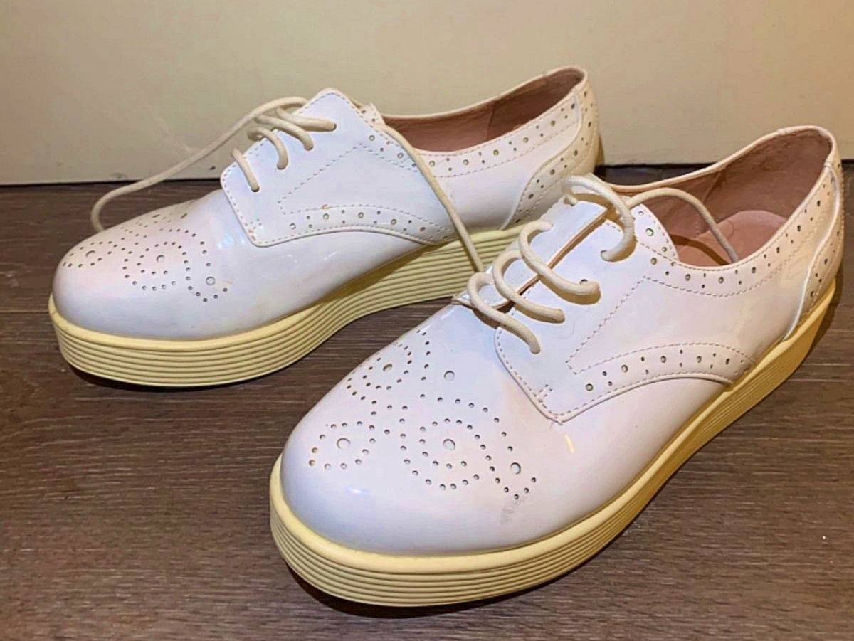 Derbies Richelieu Pour Femme - Pointure 36, Blanc Gris Argenté, Cuir Synthétique, Style élégant