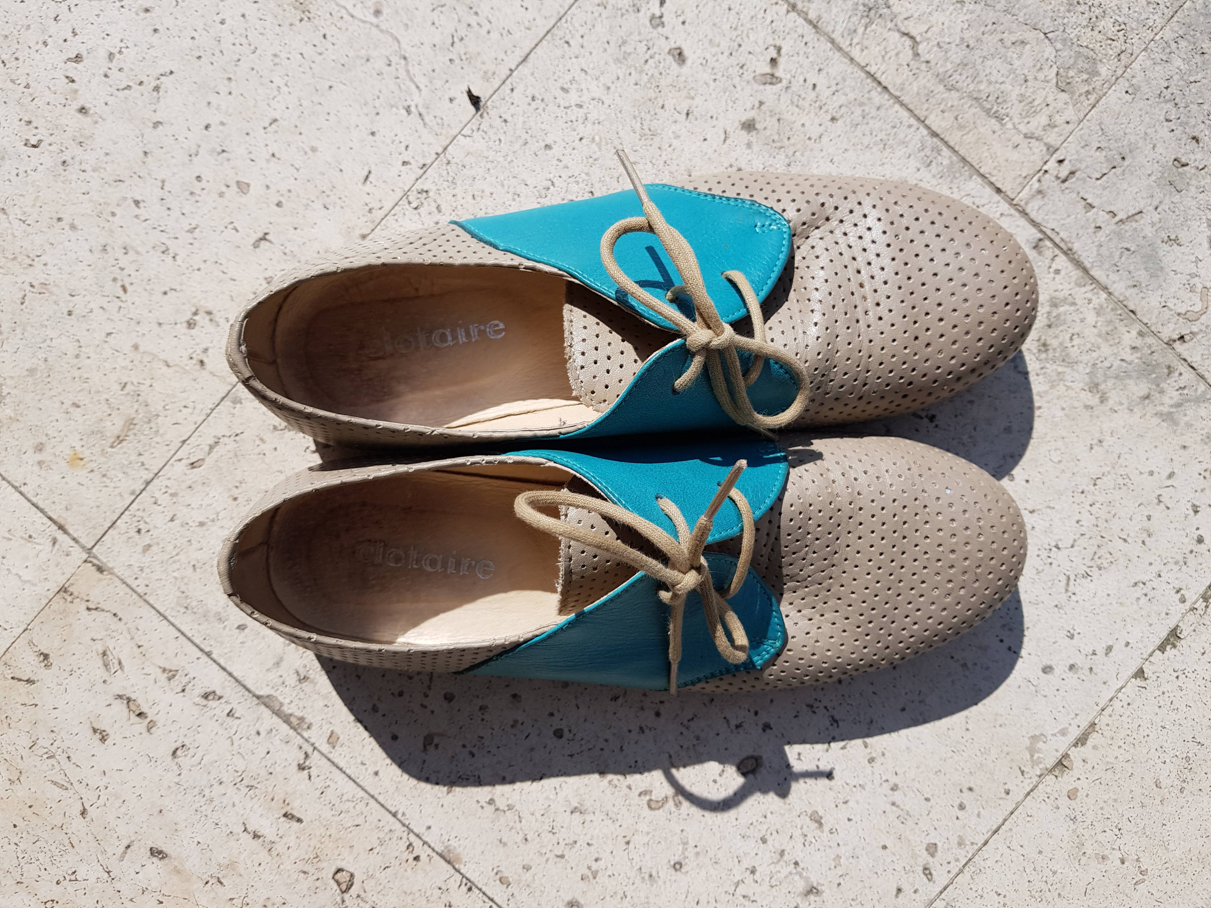 Derbies Clotaire x Bonpoint beiges et turquoises - Pointure 37