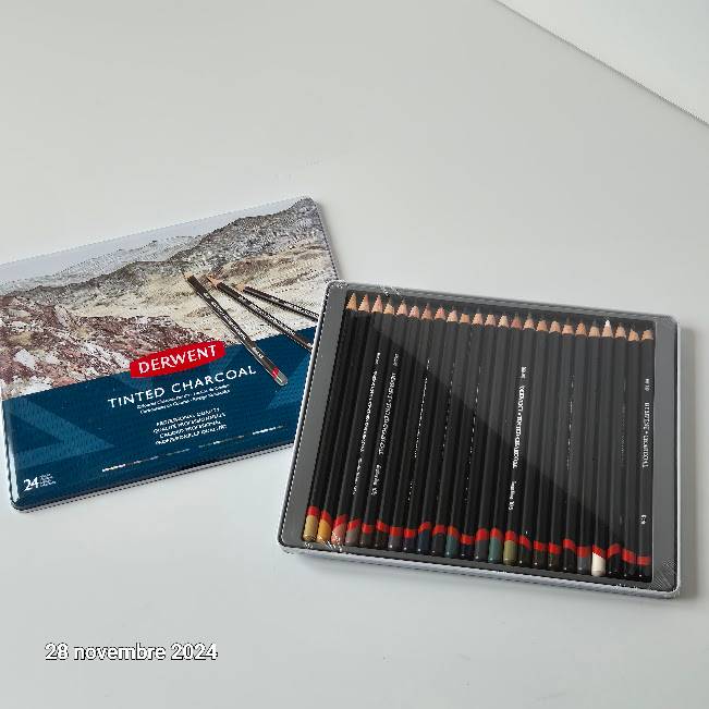 Vends Derwent Tinted Charcoal - boîte de 24 crayons fusains de couleurs, aquarellables