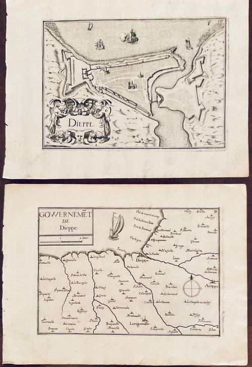 Dieppe, Mortaigne, Rouen 6 cartes XVIIème Tassin c. 1630