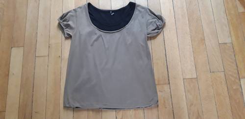 Double tee-shirt Sud Express taille S, marron glacé/noir