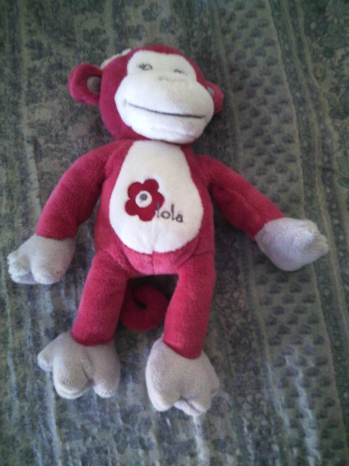 Doudou singe Arthur et Lola, rose et blanc