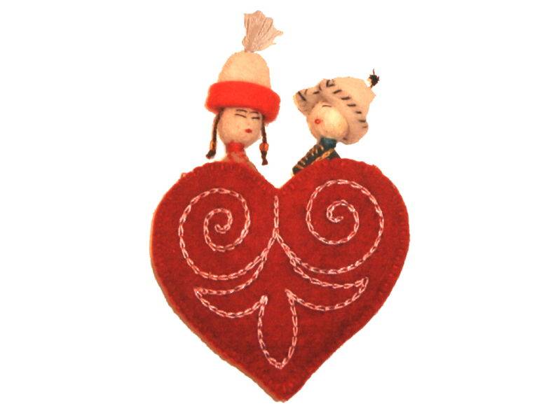 Décoration Coeur St Valentin en Feutre Naturel du Kirghizstan NEUF