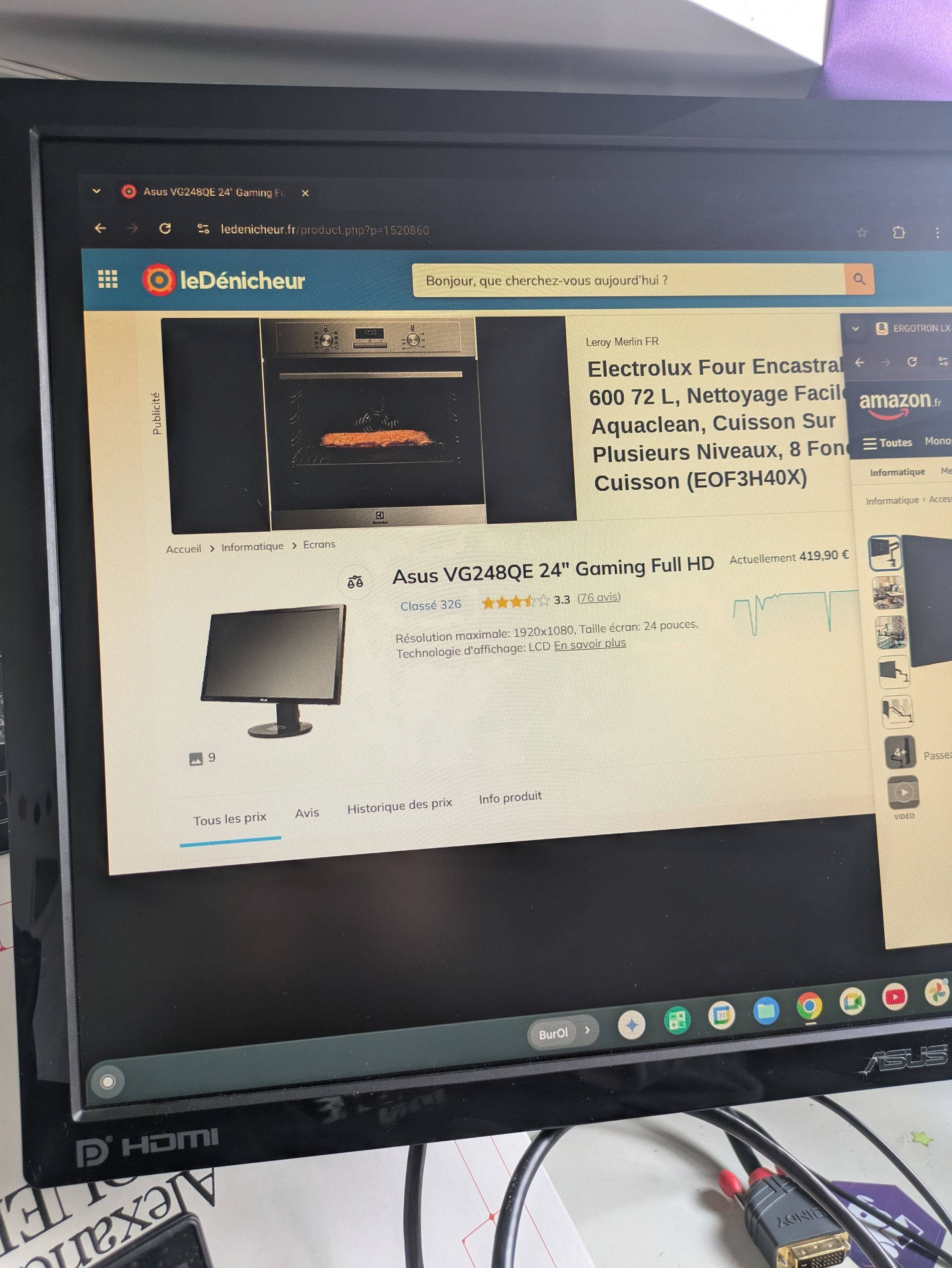 Écran ASUS Gaming HD et bras articulé Ergotron