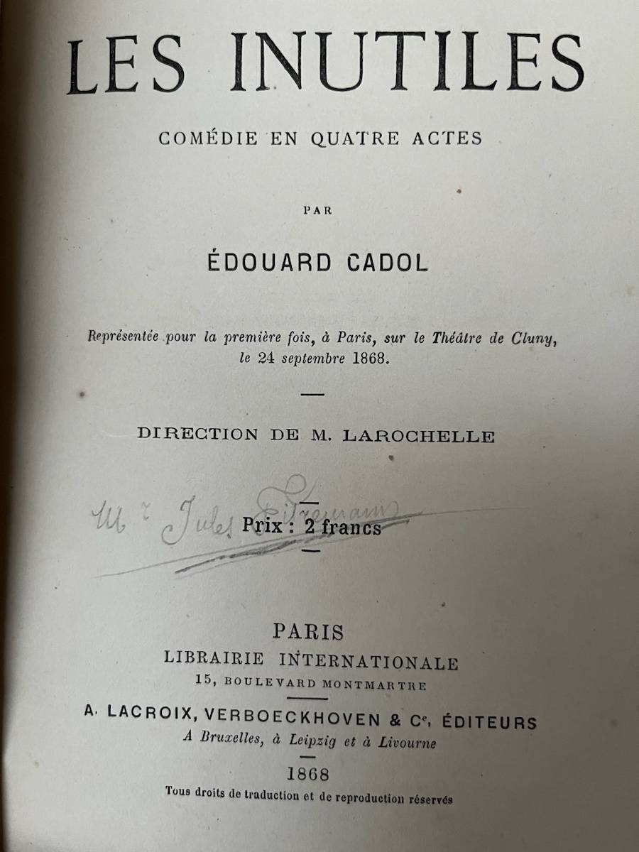 Édouard Cadol : Les Inutiles 1868 Édition Verboeckhoven / Lacroix - Rare et ancien