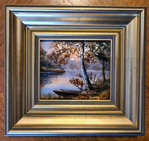 Vends émeaux d’art de Limoges, barque sous l’arbre