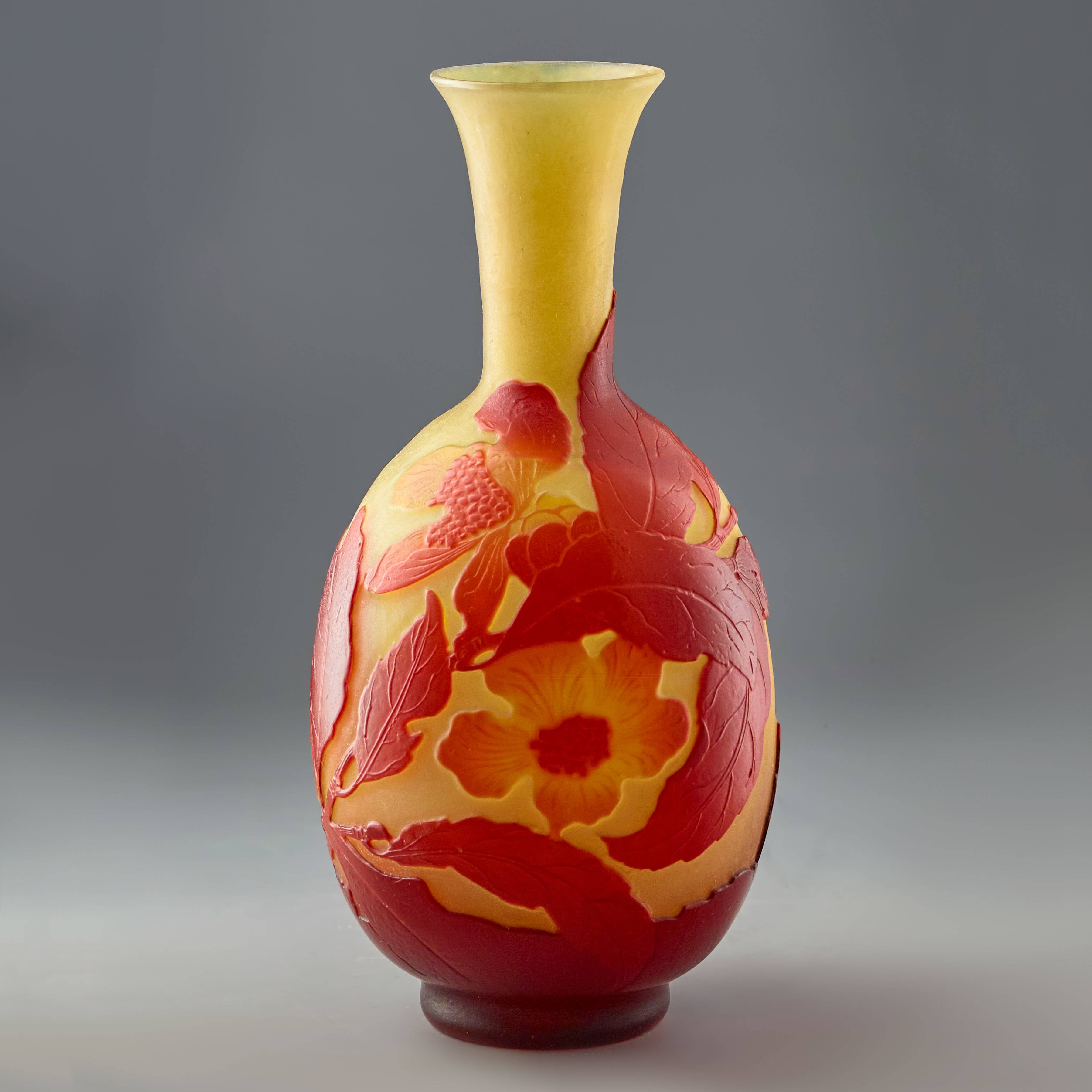 Emile Gallé Vase 18,5cm (Daum, Muller, Lalique…) - Verrerie Art Nouveau Art Déco