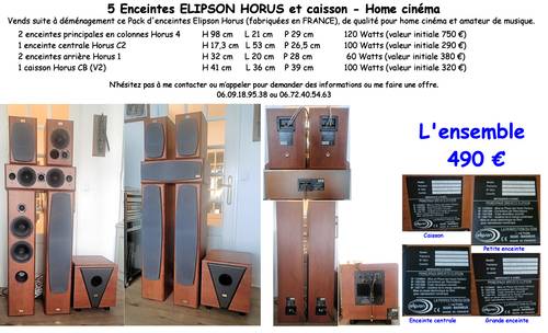 5 Enceintes ELIPSON HORUS et caisson - Home cinéma