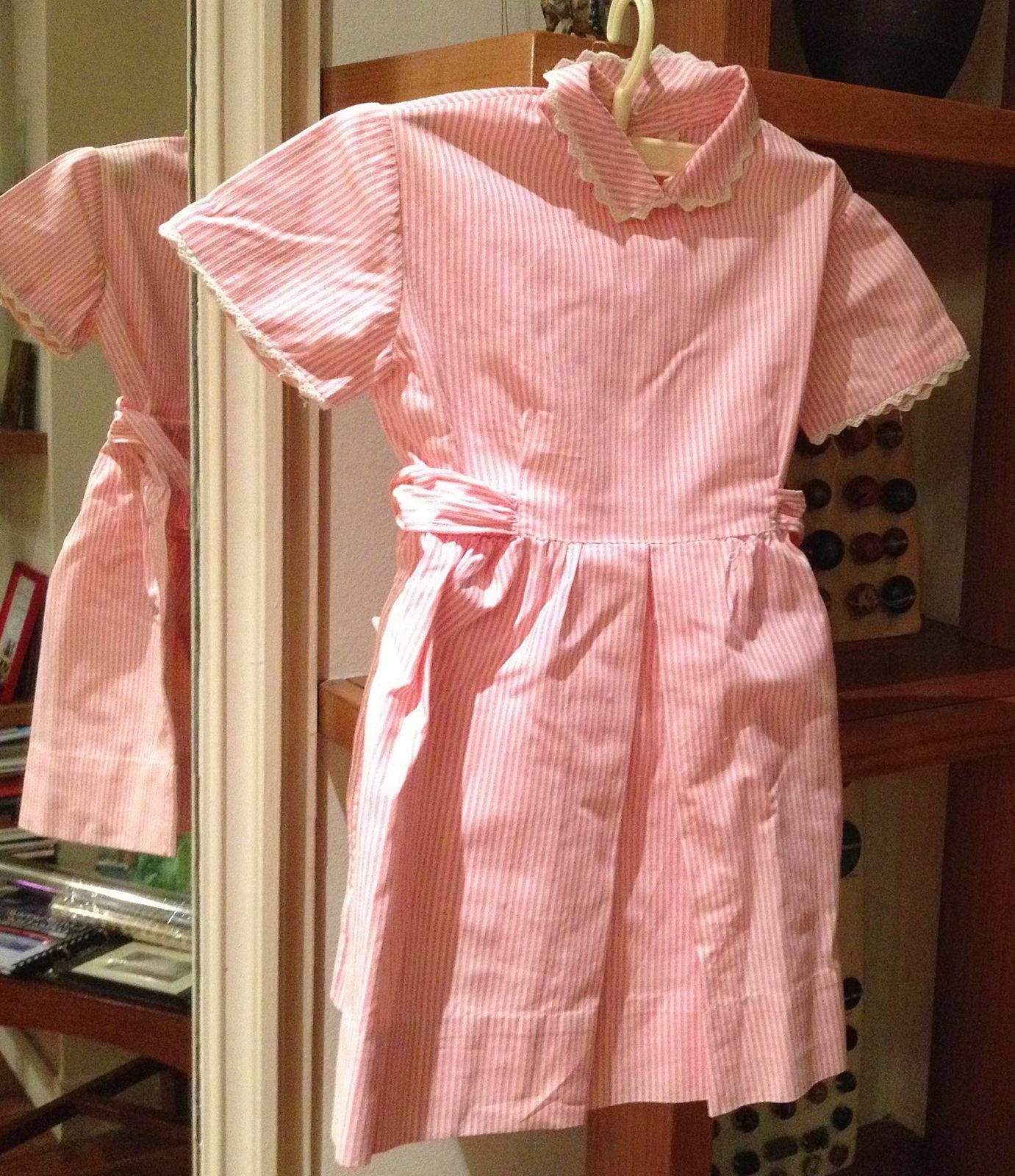 Robe enfant rayée rose et blanc vintage (années 60) - 3/4 ans
