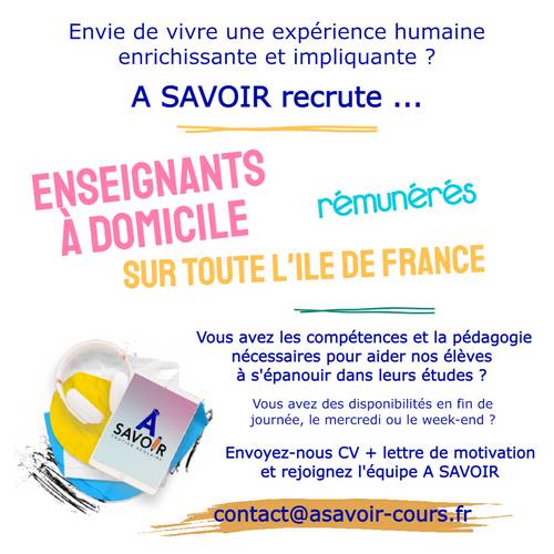 A Savoir recrute Enseignants à domicile