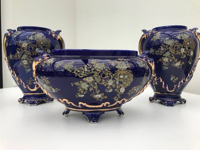 Lot De 3 Vases En Céramique Bleue - Vase Décoratif Bleu