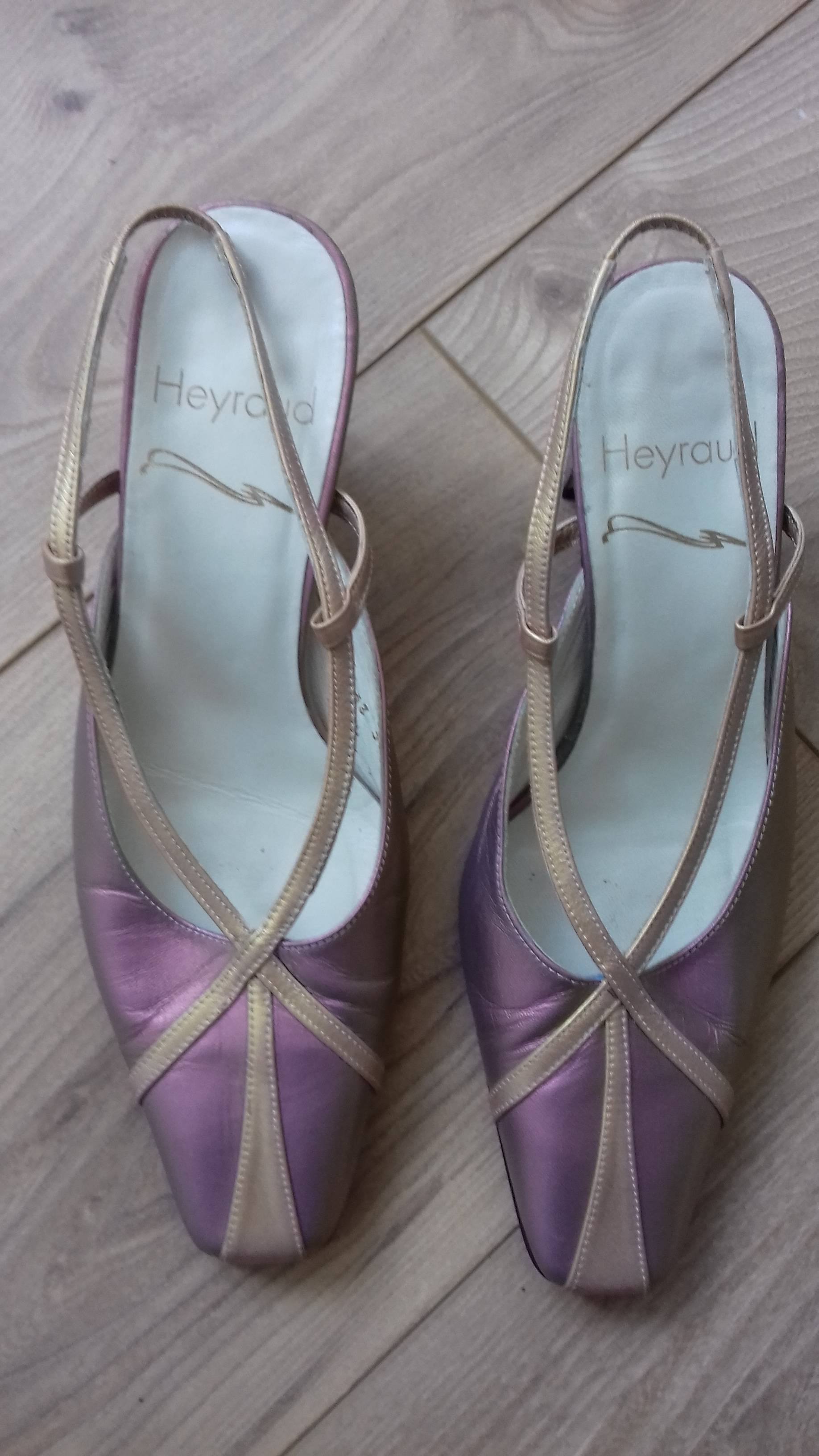 Escarpin Heyraud cuir rose et beige pointure 36