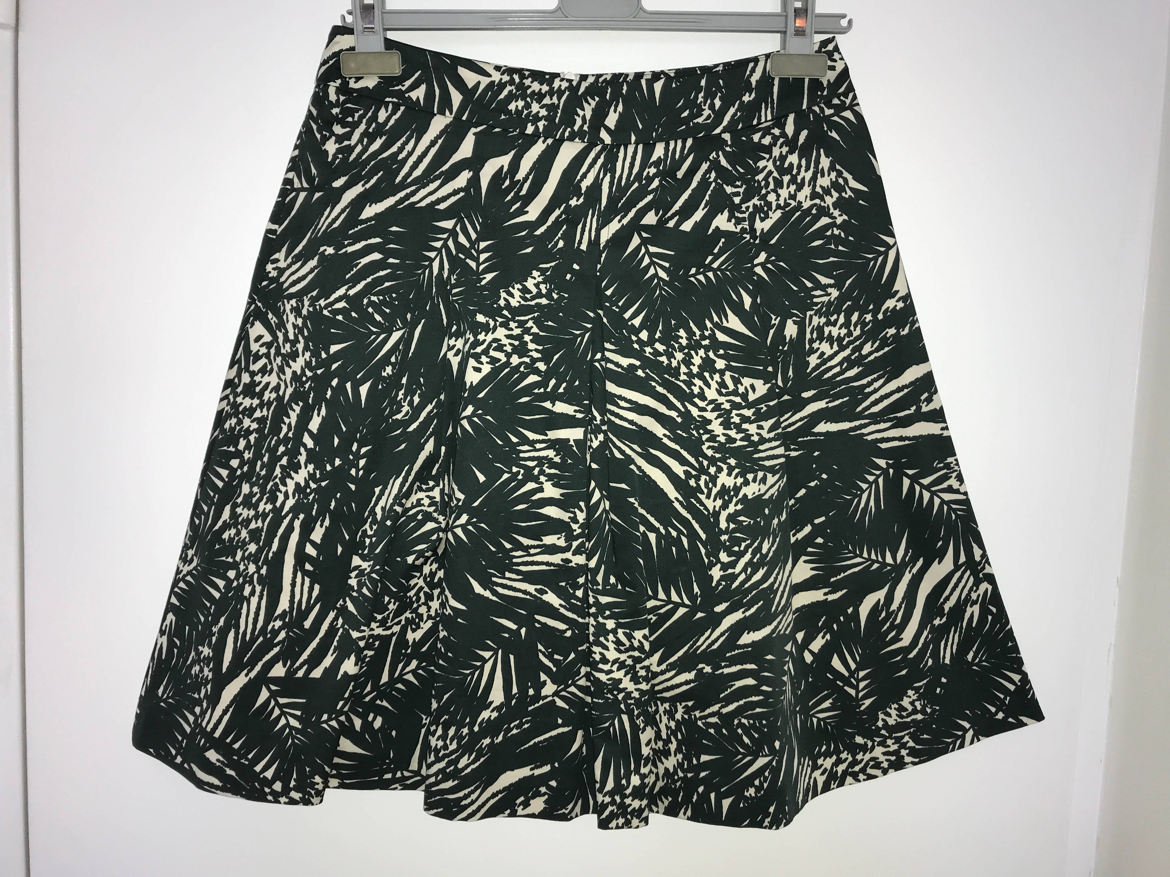 Jupe évasée motif feuillage vert foncé en coton, marque 1.2.3, en parfait état - Taille S