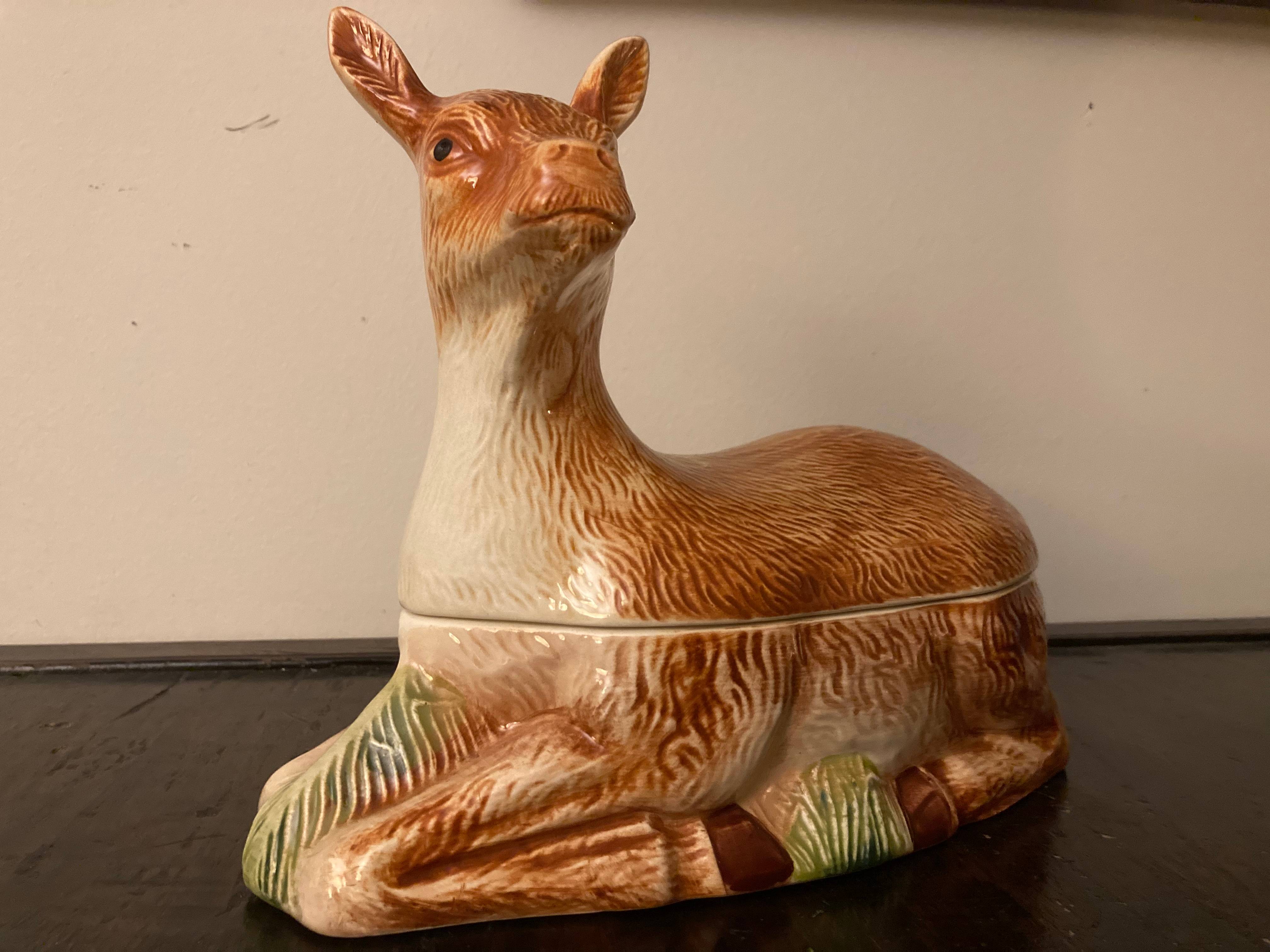 Faïence animalière Michel Caugant grand modèle Faon 25 cm