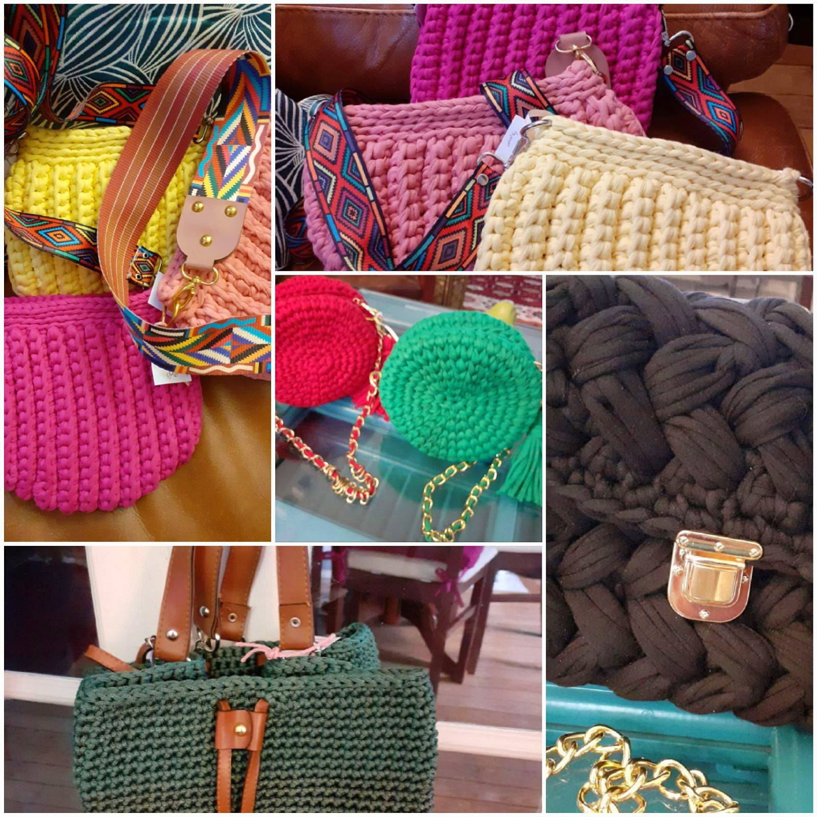3 Mini Sacs Au Crochet Faits Main - Multicolores, Coton, Sacs De Soirée - Neufs Sans étiquettes