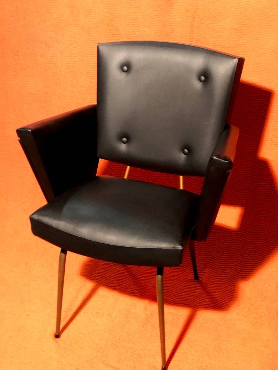 Fauteuil de coiffeur vintage 1950-1960 simili noir