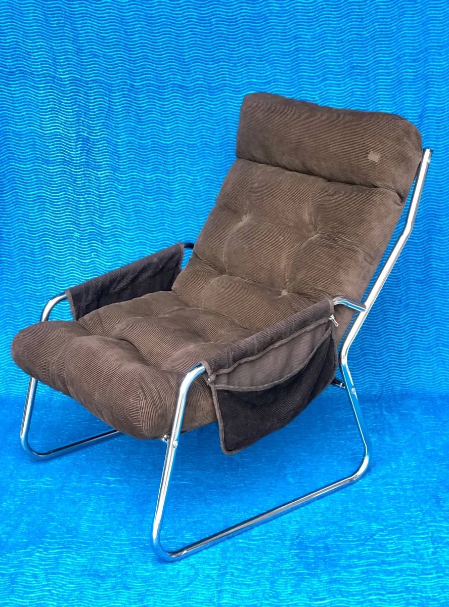Fauteuil velours marron chrome 1970 ikea vintage
